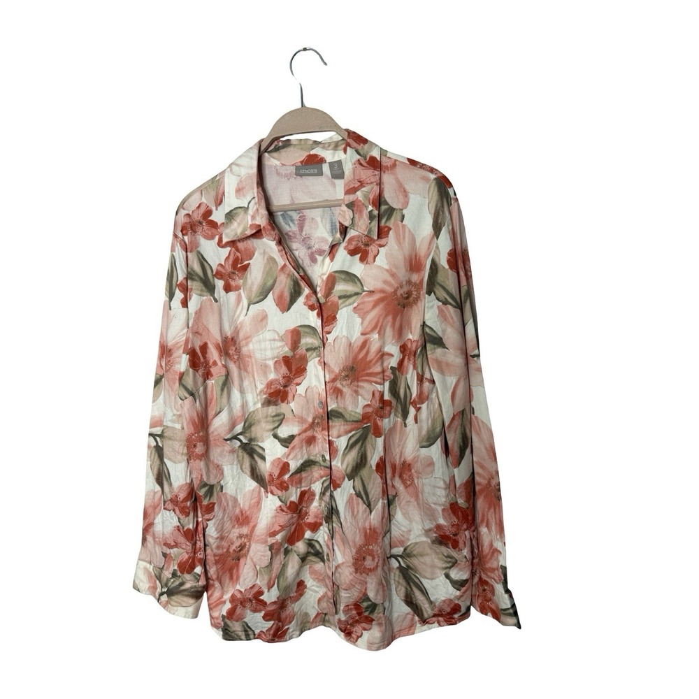 Chico's Floral Button‎ Up Shirt Chico's Size 3 = US Size XL Soft Fabric peach